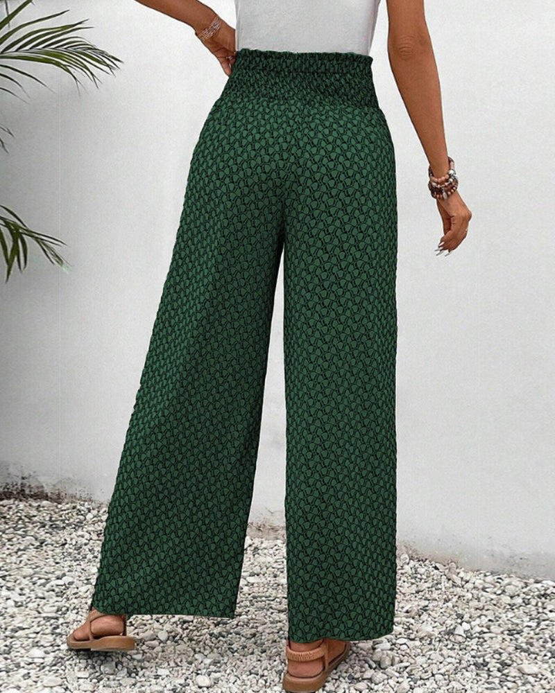 Damen Hose mit weitem Bein &amp; geometrischem Muster | Bequeme Passform | Für Alltag, Büro &amp; Abendlook