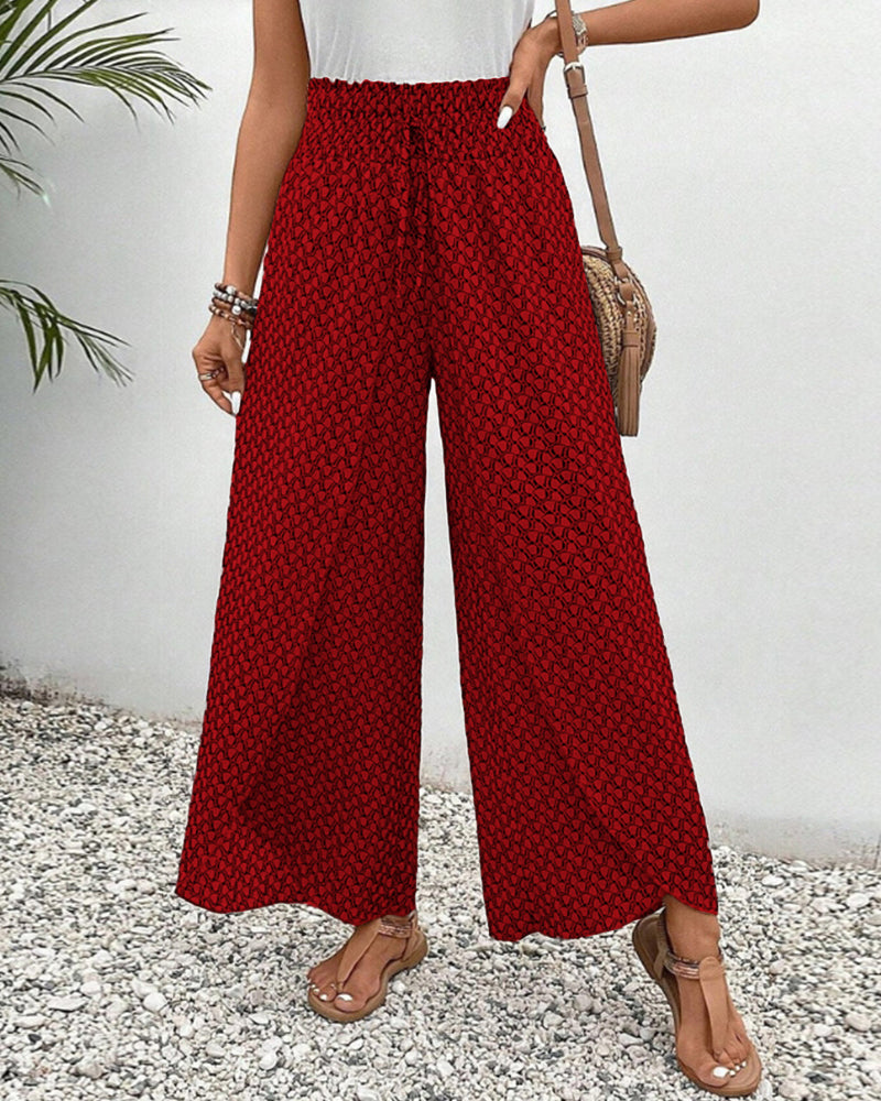 Damen Hose mit weitem Bein &amp; geometrischem Muster | Bequeme Passform | Für Alltag, Büro &amp; Abendlook