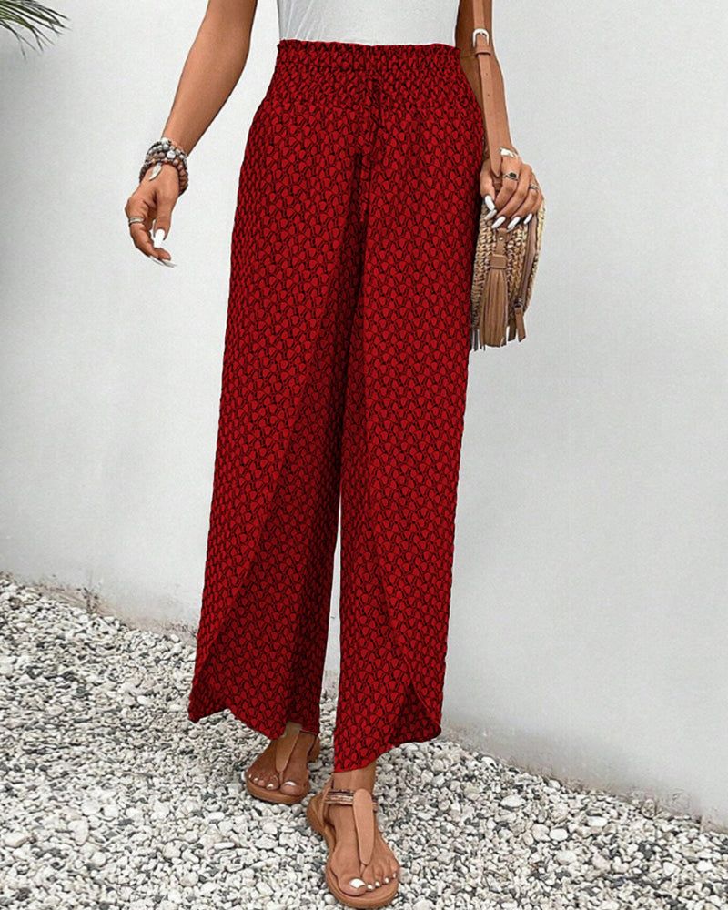 Damen Hose mit weitem Bein &amp; geometrischem Muster | Bequeme Passform | Für Alltag, Büro &amp; Abendlook