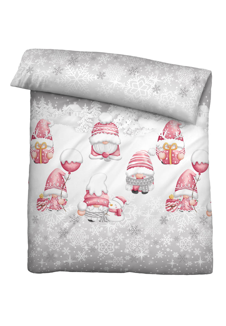 Feinbiber Bettwäsche aus 100 % Baumwolle | Weihnachtsbettwäsche mit Wichteln und Schneeflocken | Beidseitig angeraut, 60 °C waschbar