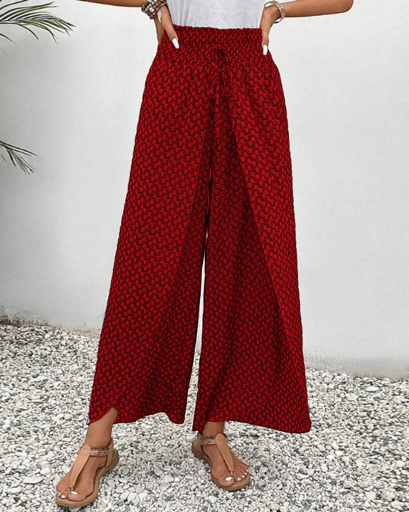 Damen Hose mit weitem Bein &amp; geometrischem Muster | Bequeme Passform | Für Alltag, Büro &amp; Abendlook