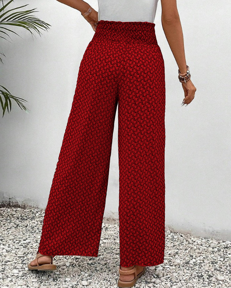 Damen Hose mit weitem Bein &amp; geometrischem Muster | Bequeme Passform | Für Alltag, Büro &amp; Abendlook