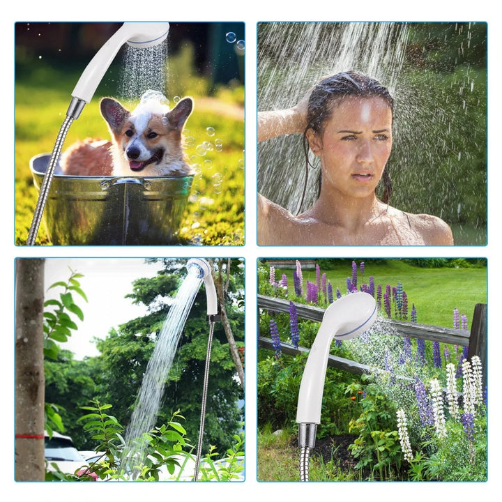 Kompakte Campingdusche mit Akku &amp; 1-Knopf-Bedienung | 4–5 L/min Wasserfluss | USB-aufladbar 2200 mAh | Für Camping, Auto &amp; Haustiere