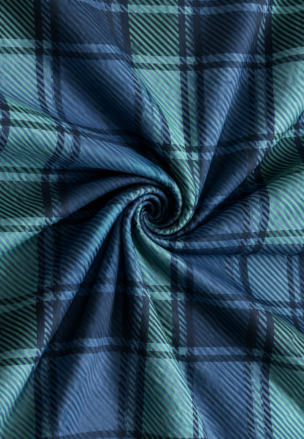 Feinbiber Bettwäsche aus 100 % Baumwolle | Tartan-Karo in Saphirblau und Tannengrün | Beidseitig angeraut und 60 °C waschbar