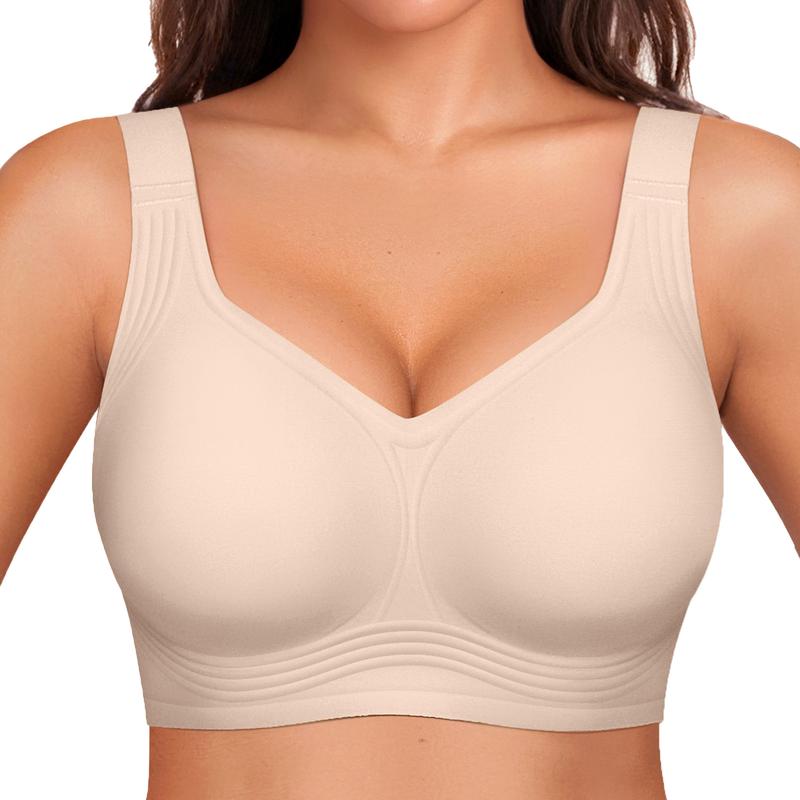 Reggiseno wireless da donna con supporto a 4 strati in gelatina | Copertura completa, coppe leggermente imbottite | S-4XL | Nero, Nude, Beige