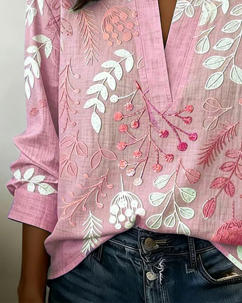 Damen Bluse mit Blumenmuster | Luftige Sommerbluse mit V-Ausschnitt &amp; lockerem Schnitt für Alltag, Freizeit &amp; Urlaub