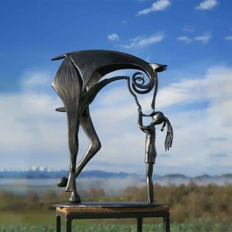 Scultura di cavallo in metallo per giardino | fatta a mano e resistente alle intemperie | rivestimento antiruggine
