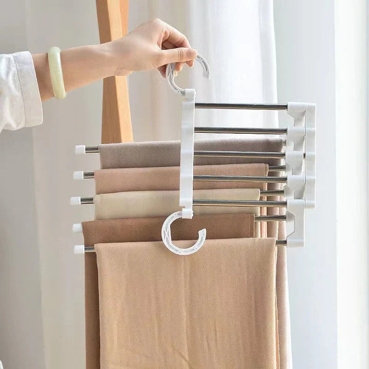 Pants &amp; clothing hanger space saver | Multifunctional hanger with 5 layers | Space-saving drying and storage | Non-slip ends