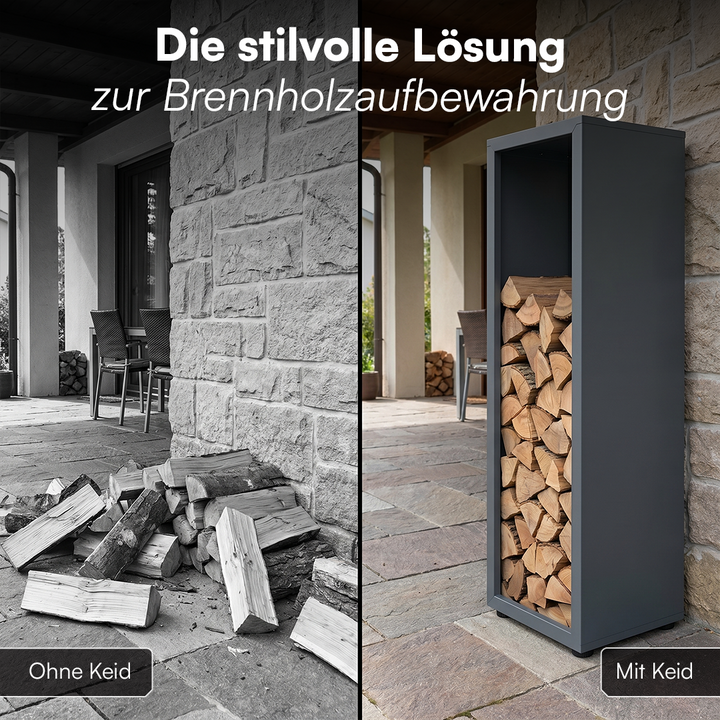 Kaminholzregal | Brennholzregal aus verzinktem Stahl für innen und außen, wetterfest mit höhenverstellbaren Füßen