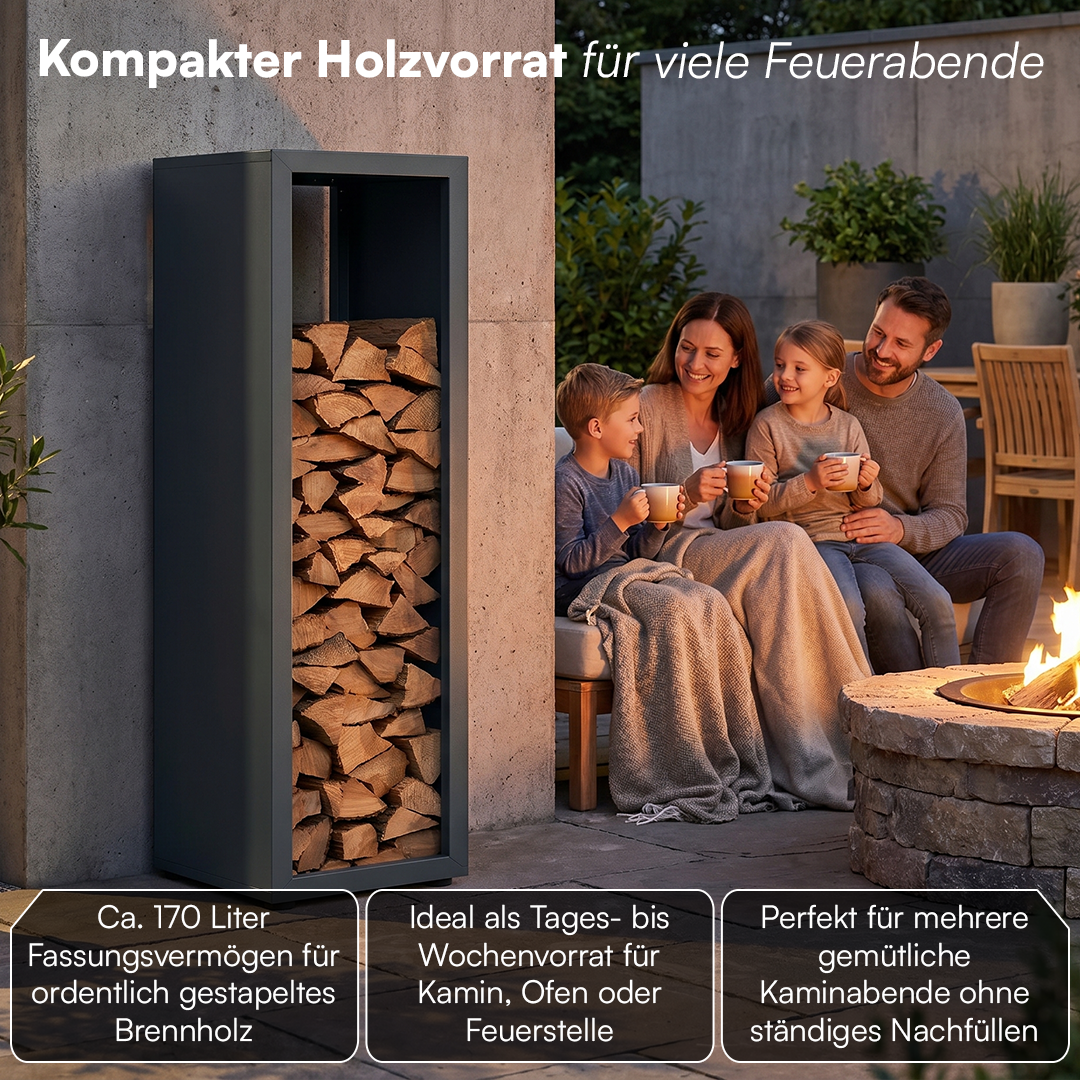 Kaminholzregal | Brennholzregal aus verzinktem Stahl für innen und außen, wetterfest mit höhenverstellbaren Füßen