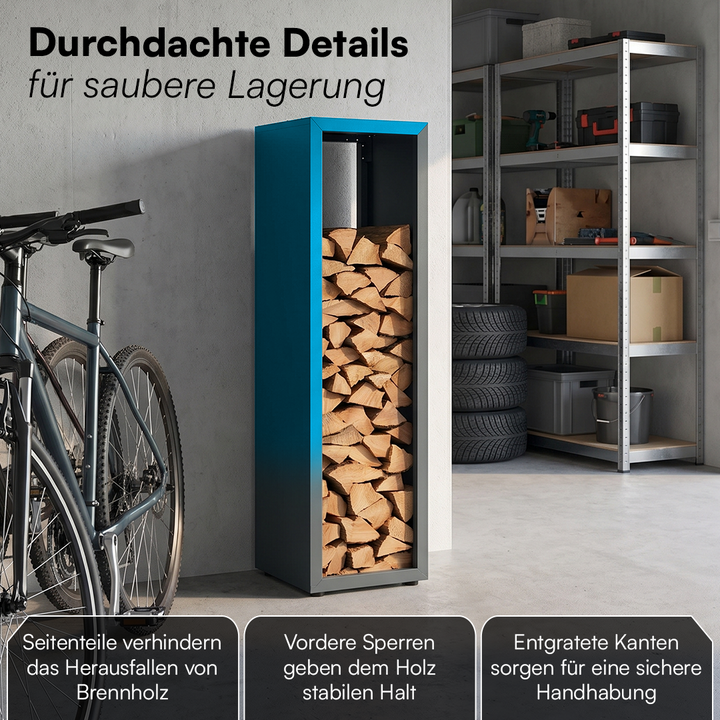 Kaminholzregal | Brennholzregal aus verzinktem Stahl für innen und außen, wetterfest mit höhenverstellbaren Füßen