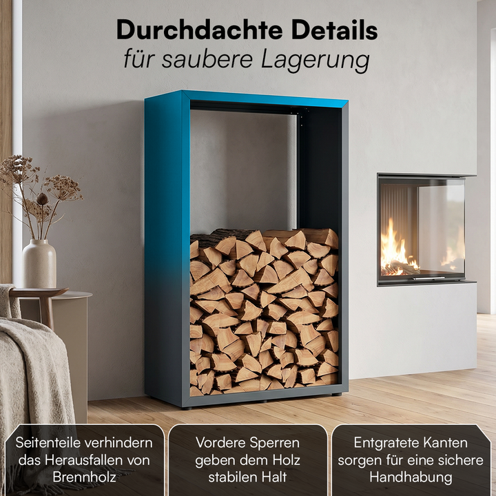 Kaminholzregal | Brennholzregal aus verzinktem Stahl für innen und außen, wetterfest mit höhenverstellbaren Füßen
