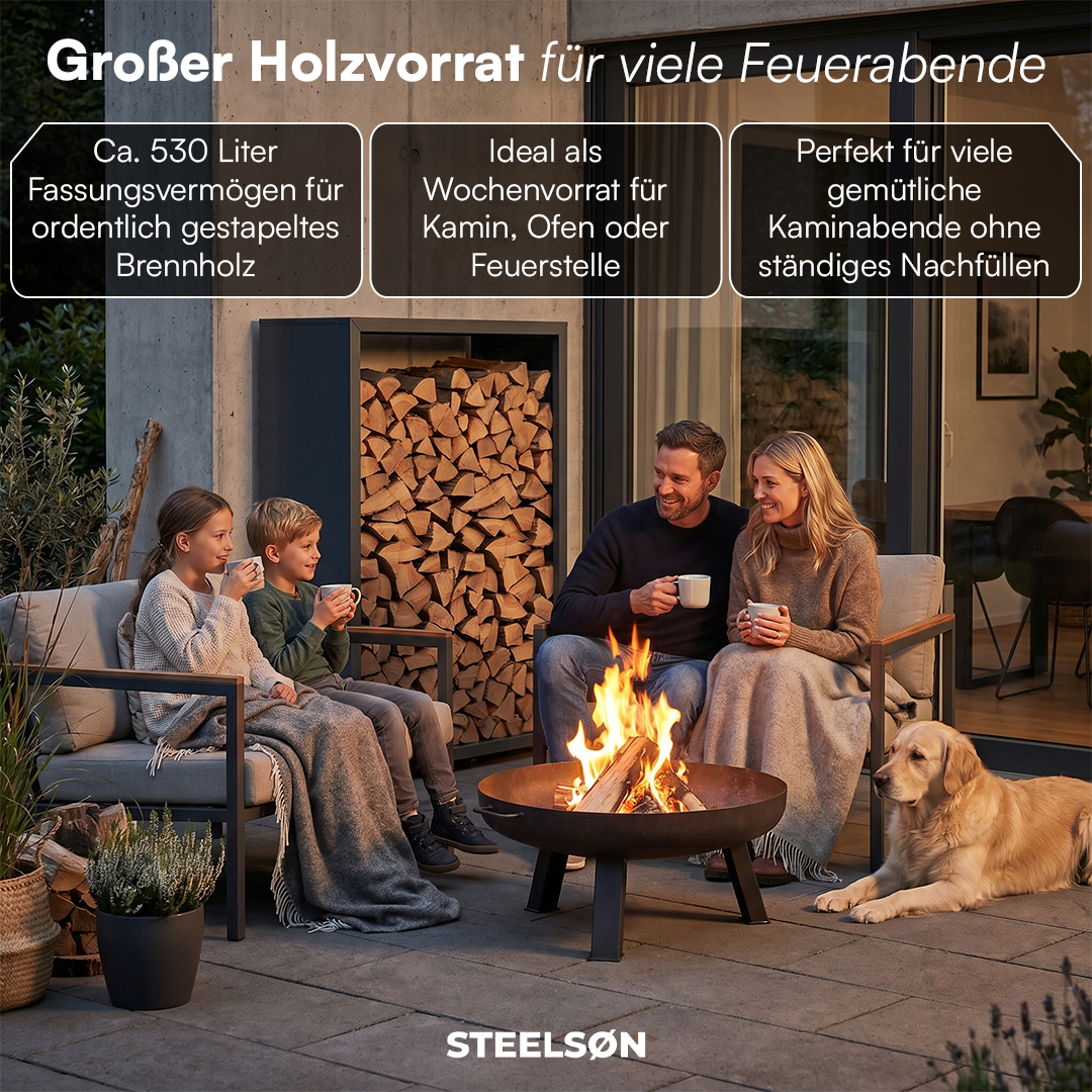Kaminholzregal | Brennholzregal aus verzinktem Stahl für innen und außen, wetterfest mit höhenverstellbaren Füßen
