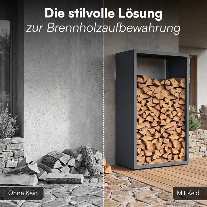 Kaminholzregal | Brennholzregal aus verzinktem Stahl für innen und außen, wetterfest mit höhenverstellbaren Füßen
