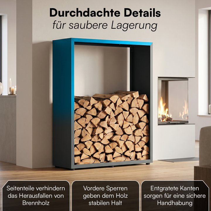 Kaminholzregal | Brennholzregal aus verzinktem Stahl für innen und außen, wetterfest mit höhenverstellbaren Füßen