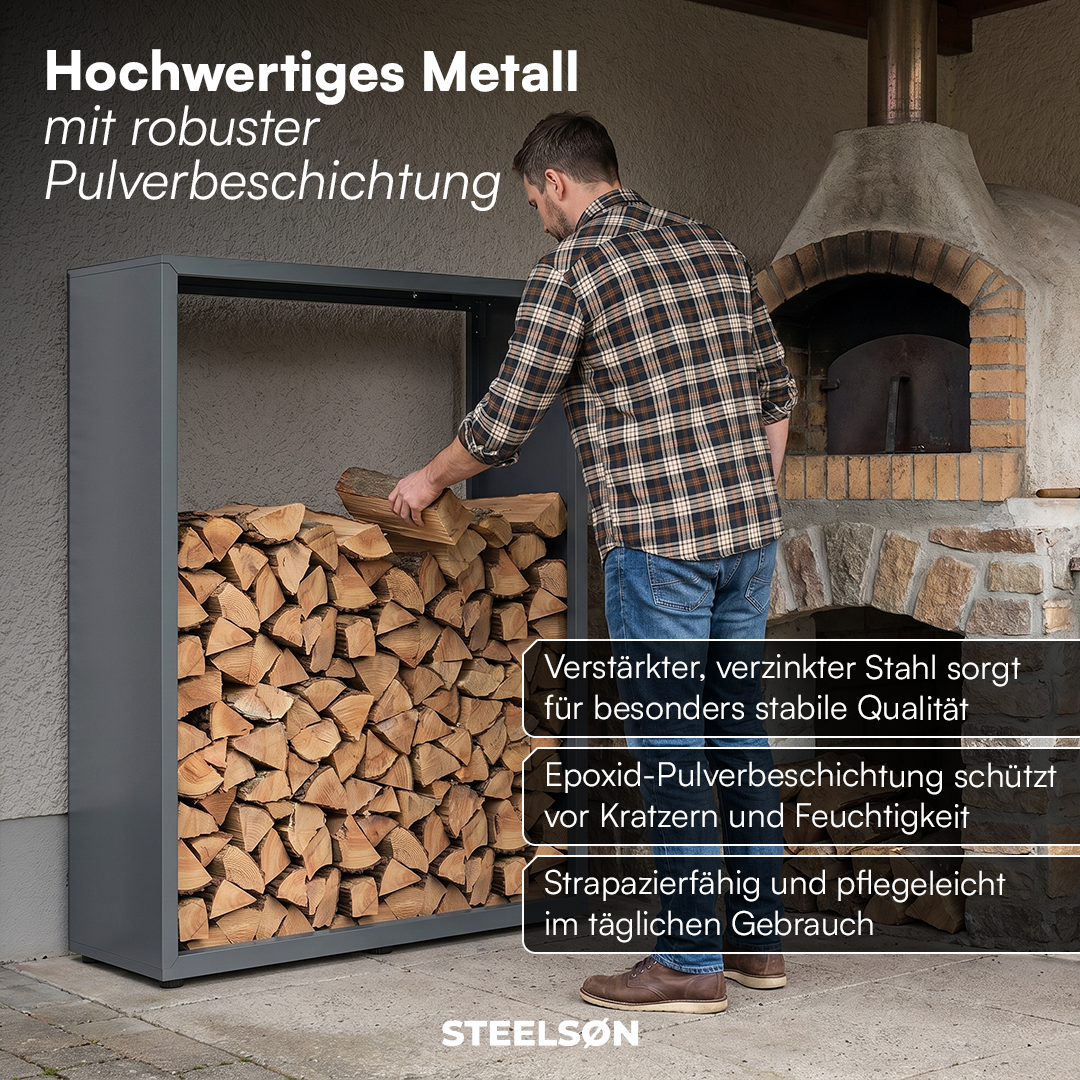 Kaminholzregal | Brennholzregal aus verzinktem Stahl für innen und außen, wetterfest mit höhenverstellbaren Füßen