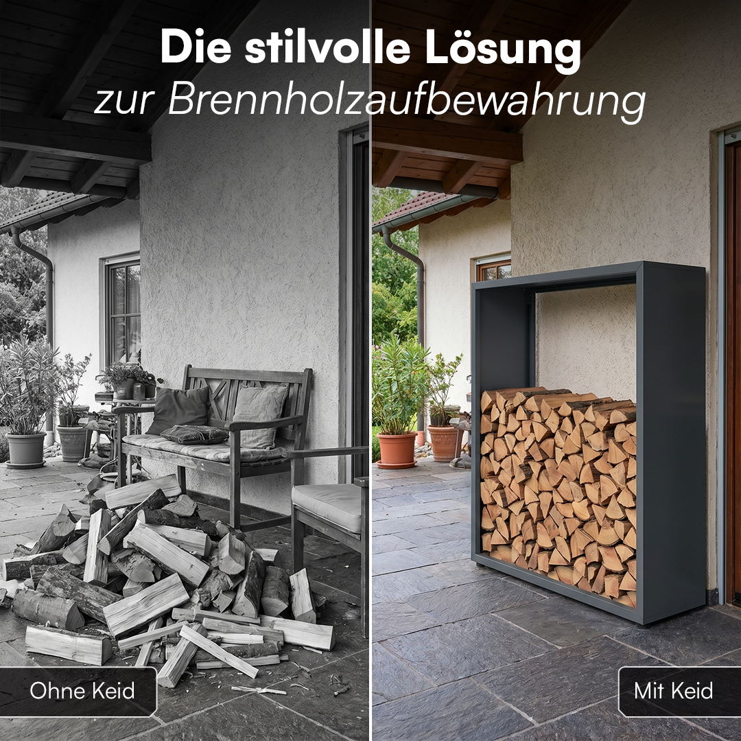 Kaminholzregal | Brennholzregal aus verzinktem Stahl für innen und außen, wetterfest mit höhenverstellbaren Füßen