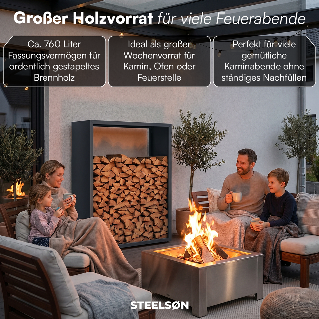 Kaminholzregal | Brennholzregal aus verzinktem Stahl für innen und außen, wetterfest mit höhenverstellbaren Füßen