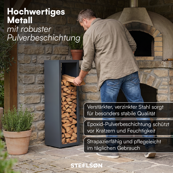 Kaminholzregal | Brennholzregal aus verzinktem Stahl für innen und außen, wetterfest mit höhenverstellbaren Füßen