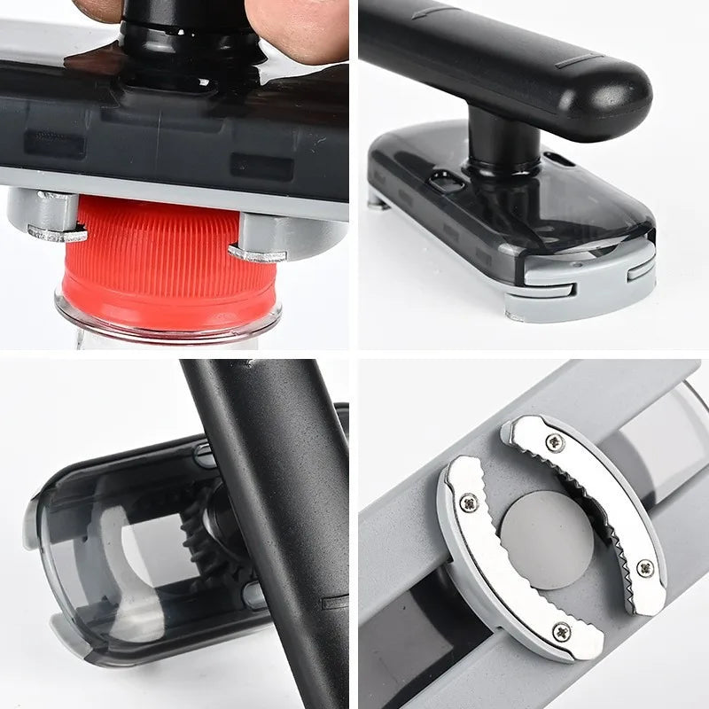 Ouvre-boîte 2-en-1 pour boîtes, bouteilles et bocaux | poignée ergonomique antidérapante | sûr avec bords lisses | compact et portable