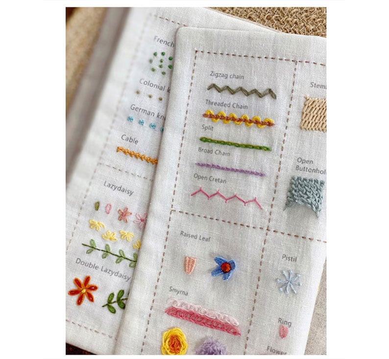 DIY Stickbuch mit 86 Stickstichen | Übungsbuch mit Stoffseiten zum Lernen &amp; Üben | Für Anfänger &amp; Fortgeschrittene
