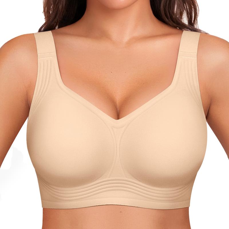Reggiseno wireless da donna con supporto a 4 strati in gelatina | Copertura completa, coppe leggermente imbottite | S-4XL | Nero, Nude, Beige
