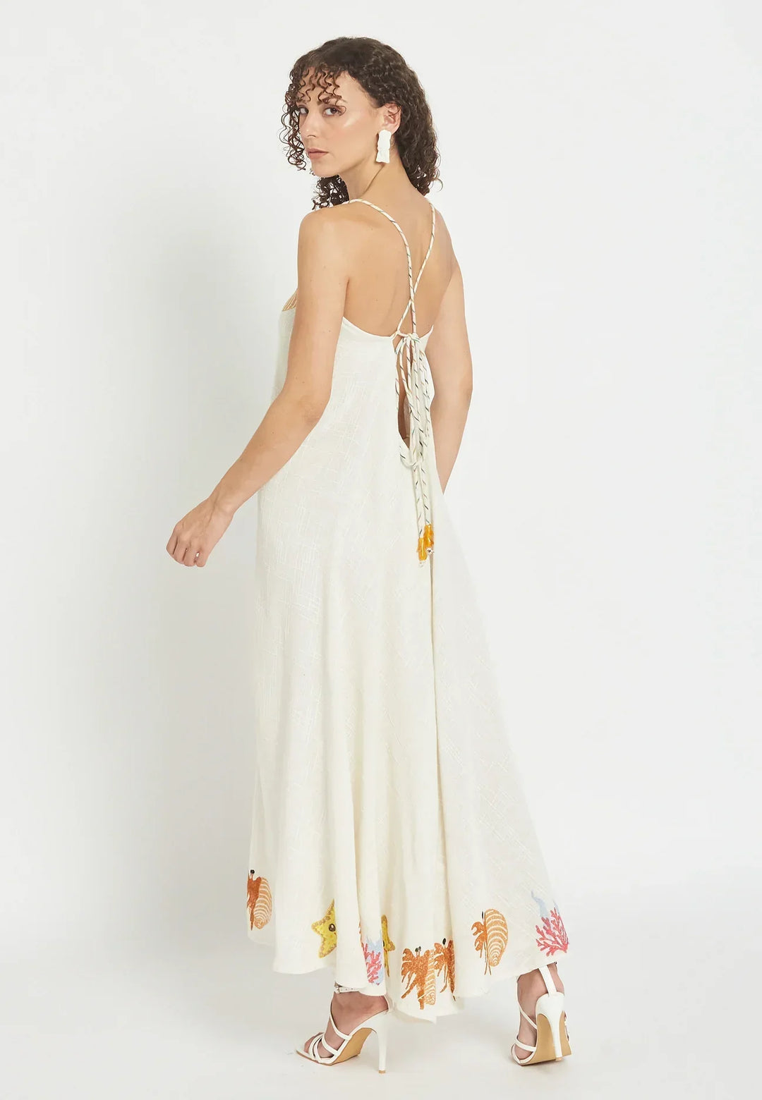 Damen Maxikleid mit Meeresstickerei | Coral Coast Sommerkleid | Leichtes Strandkleid | Luftig &amp; Fließend