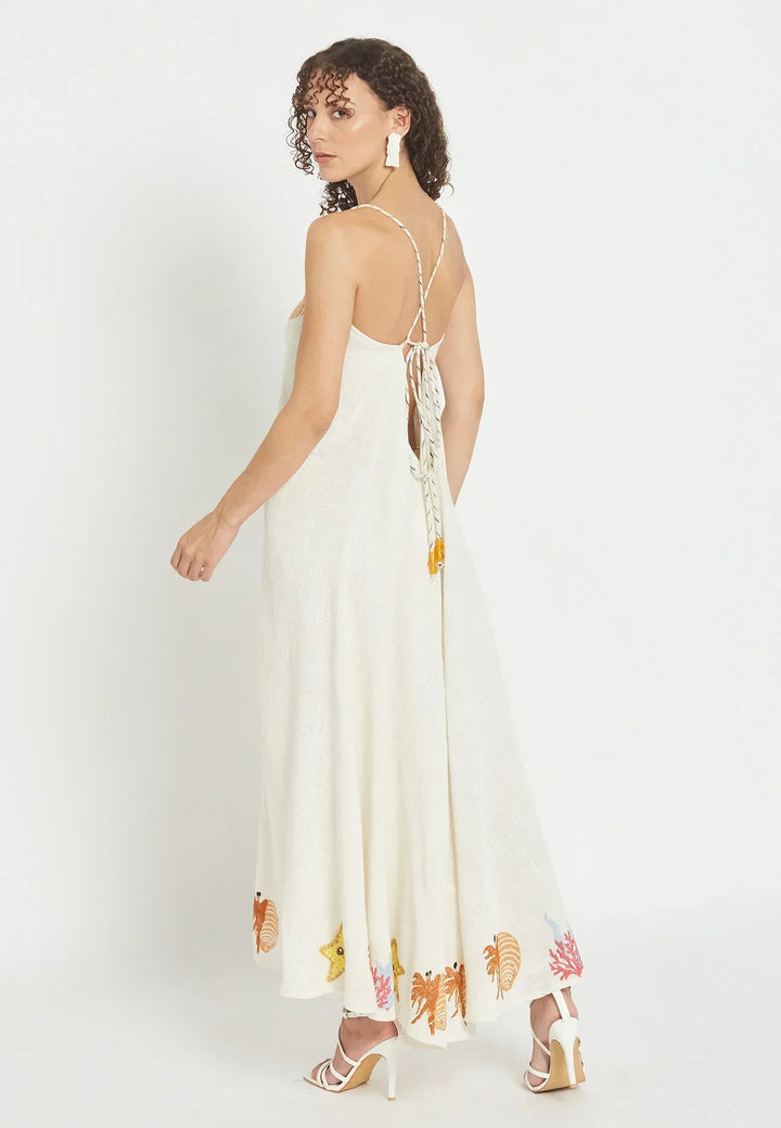 Damen Maxikleid mit Meeresstickerei | Coral Coast Sommerkleid | Leichtes Strandkleid | Luftig &amp; Fließend