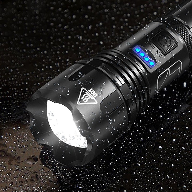 LED Flashlight 12,000 Lumens with Zoom | USB Rechargeable &amp; IPX8 Waterproof | 5 Modes, up to 550 m Range