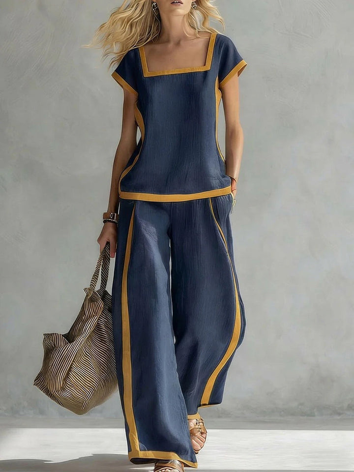 Damen Zweiteiler Set | Casual Outfit mit Karree-Ausschnitt und lockerer Hose für Alltag und Freizeit
