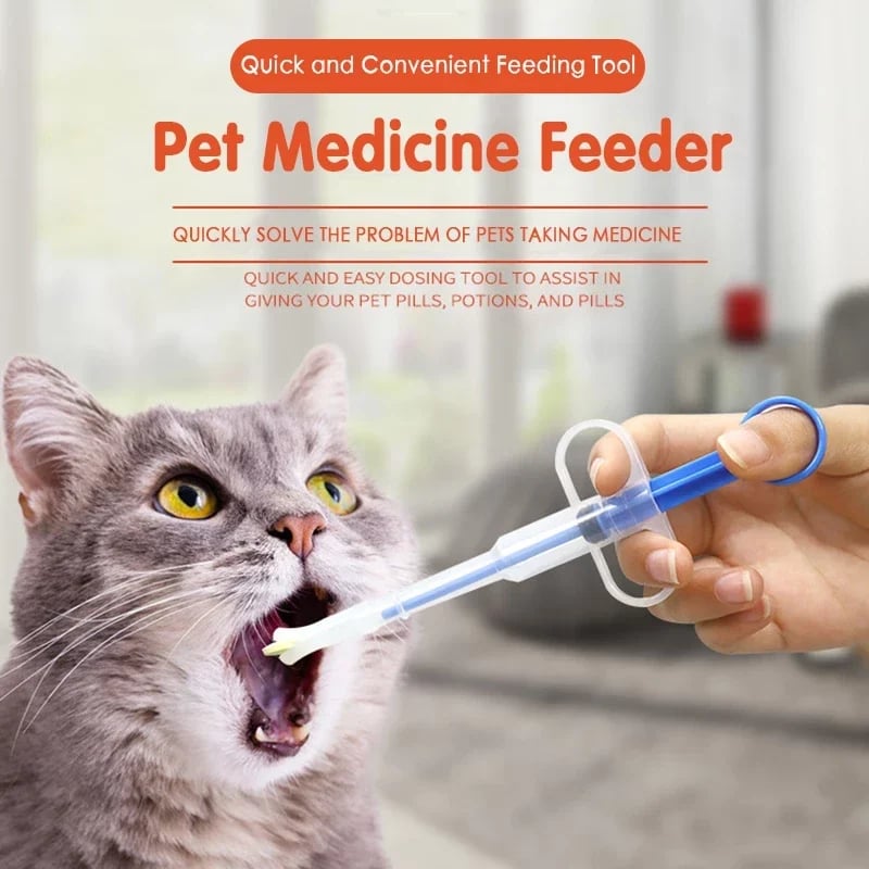 Medicine syringe for pets with soft silicone tip | 2 attachments for pills &amp; liquid | Stress-free administration