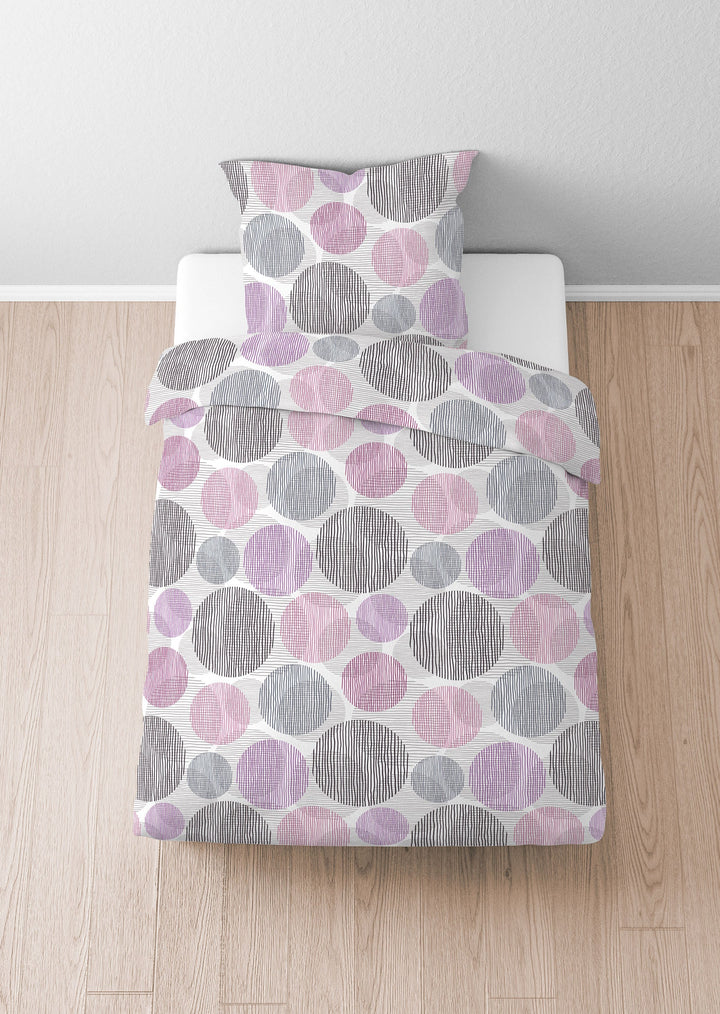 Thermo-Fleece Bettwäsche 135 x 200 cm | Besonders warm und federleicht mit Kreismuster in Brombeer und Grau | 40 °C waschbar