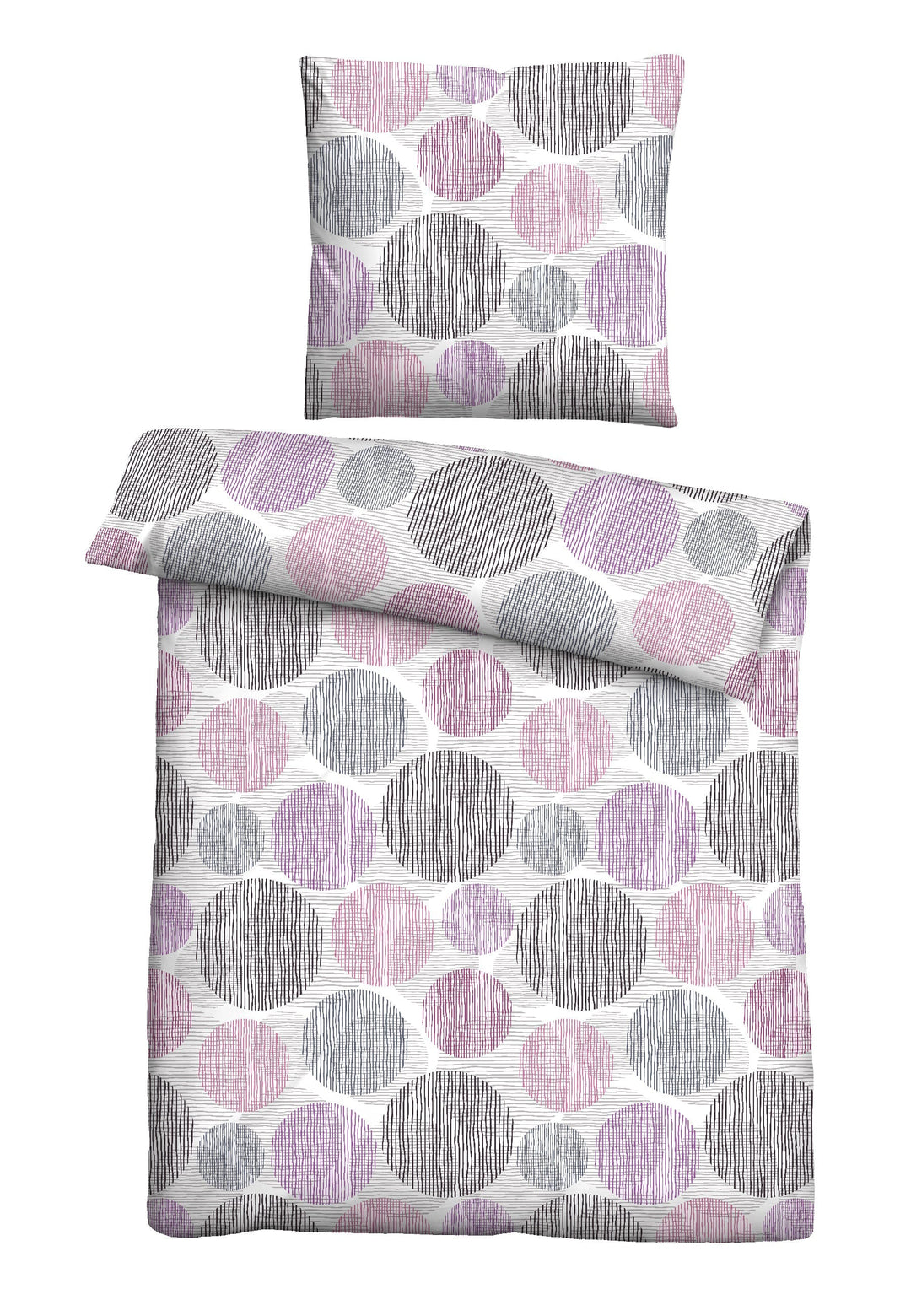 Thermo-Fleece Bettwäsche 135 x 200 cm | Besonders warm und federleicht mit Kreismuster in Brombeer und Grau | 40 °C waschbar