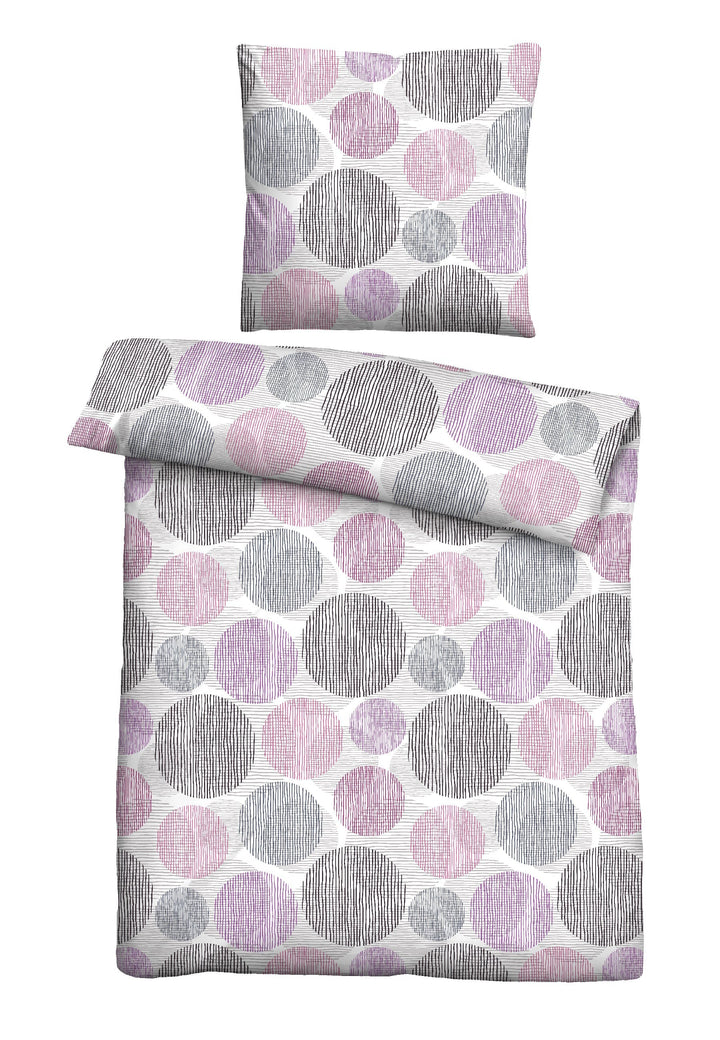 Thermo-Fleece Bettwäsche 135 x 200 cm | Besonders warm und federleicht mit Kreismuster in Brombeer und Grau | 40 °C waschbar