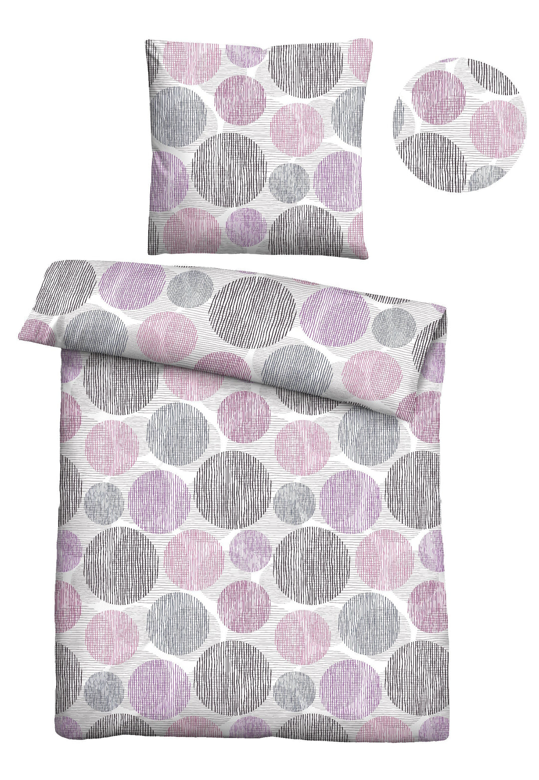 Thermo-Fleece Bettwäsche 135 x 200 cm | Besonders warm und federleicht mit Kreismuster in Brombeer und Grau | 40 °C waschbar