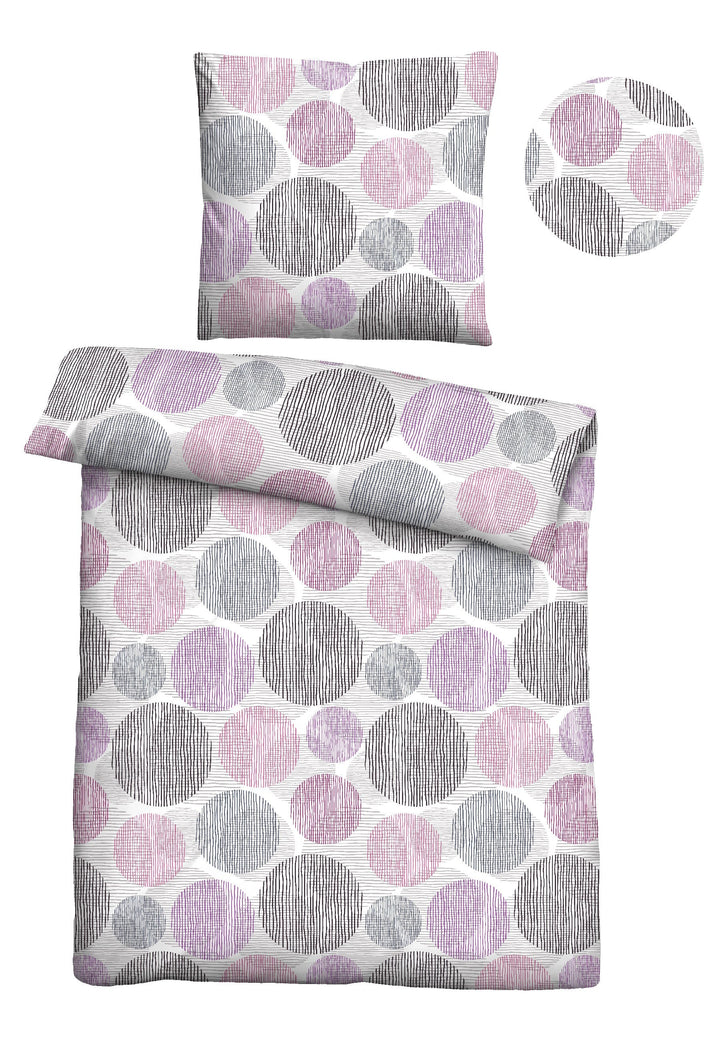 Thermo-Fleece Bettwäsche 135 x 200 cm | Besonders warm und federleicht mit Kreismuster in Brombeer und Grau | 40 °C waschbar