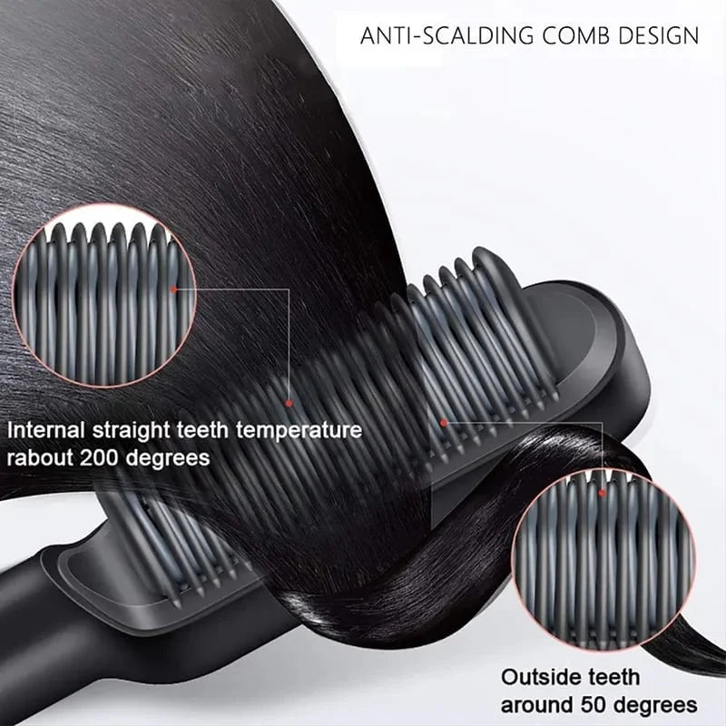 Hair straightening brush with ions | Anti-frizz comb | Quick straightener for all hair types
