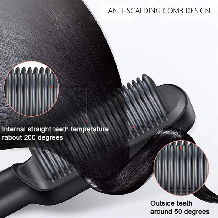 Hair straightening brush with ions | Anti-frizz comb | Quick straightener for all hair types