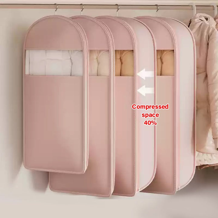 Hanging storage bag for clothes | Space-saving compression zipper without vacuum | Dust protection, transparent | M–XL