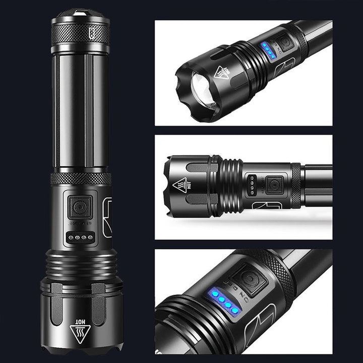 LED Flashlight 12,000 Lumens with Zoom | USB Rechargeable &amp; IPX8 Waterproof | 5 Modes, up to 550 m Range
