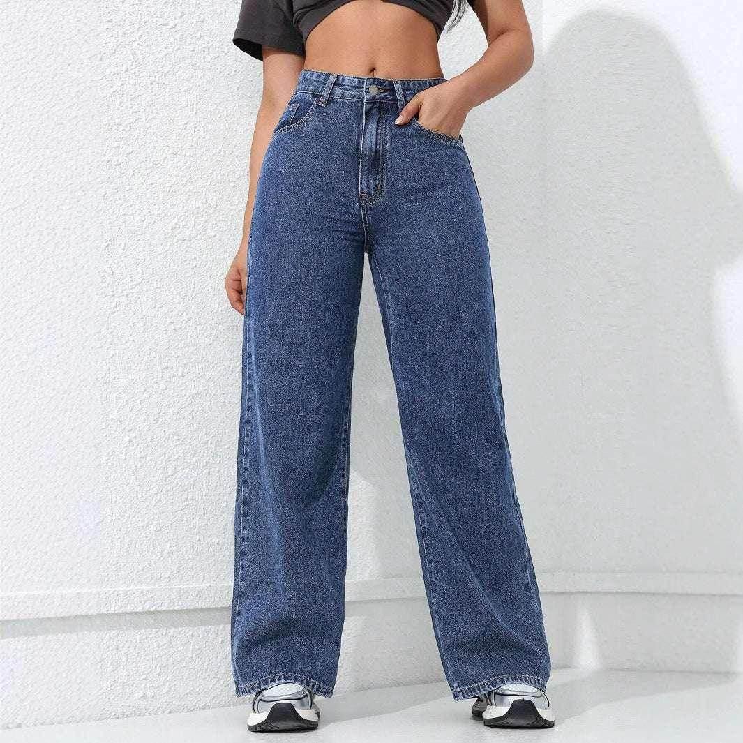 Damen Wide Leg Jeans mit Hoher Taille | Locker Geschnittene Straight Leg Denim Hose | Lässige Freizeit Jeans