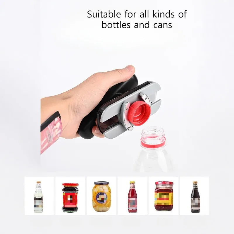 Ouvre-boîte 2-en-1 pour boîtes, bouteilles et bocaux | poignée ergonomique antidérapante | sûr avec bords lisses | compact et portable