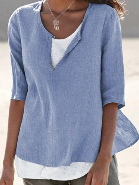 Damen Lagenbluse mit 3/4-Ärmeln | Leichte Bluse im Lagenlook | Vielseitiges Oberteil für jede Saison