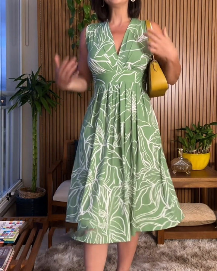Damen Sommerkleid mit V-Ausschnitt &amp; A-Linie | Ärmelloses, tailliertes Kleid | Knielang &amp; luftig für Alltag und Urlaub