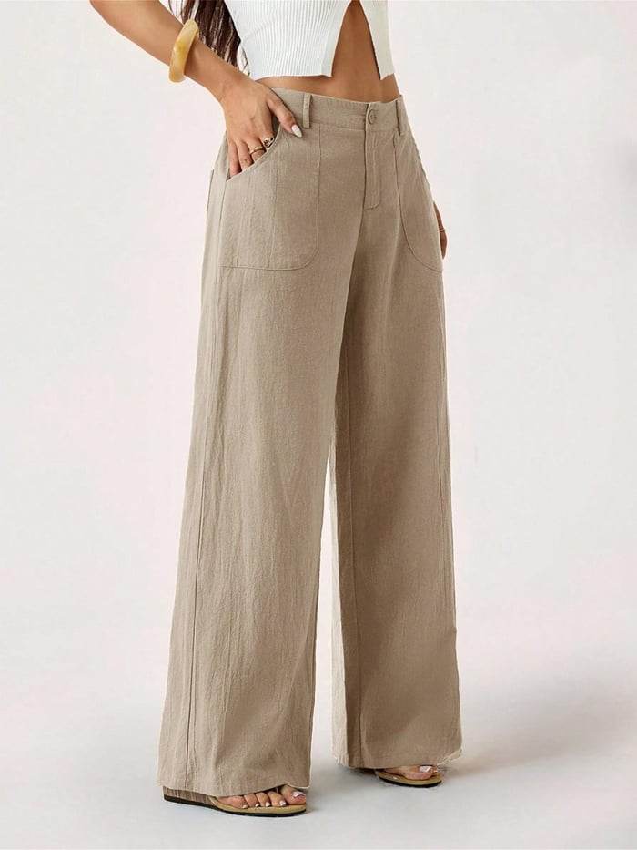 Damen Palazzo Hose aus Baumwoll-Leinen | High Waist Sommerhose mit Weitem Bein &amp; Taschen | Luftig &amp; Bequem
