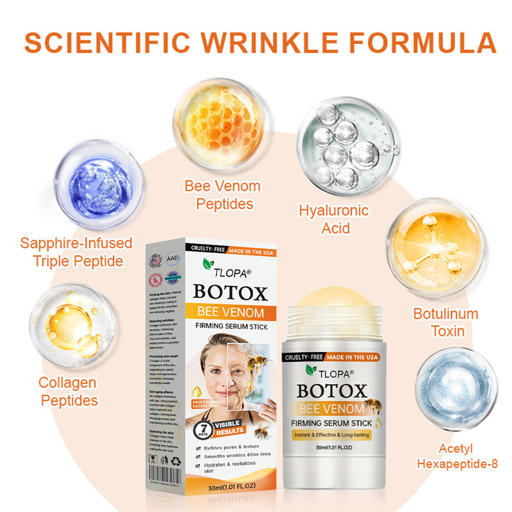 Anti-aging serum stick with bee venom &amp; hyaluronic acid | Peptides for smoother skin | For face &amp; body, moisturizing, 1+1 free