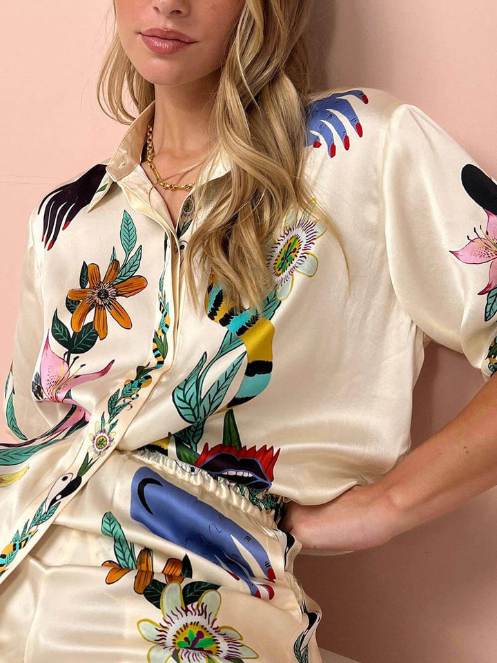 Damen Blumenmuster Set zweiteilig | Leichtes Sommer-Outfit mit frischem Print | Für Urlaub &amp; Alltag
