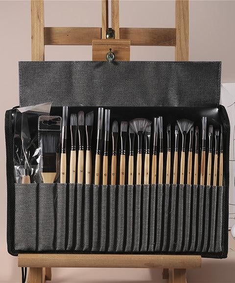Pinselset 24-teilig | Profi Künstlerpinsel mit Holzgriff | Acryl, Aquarell, Öl &amp; Gouache