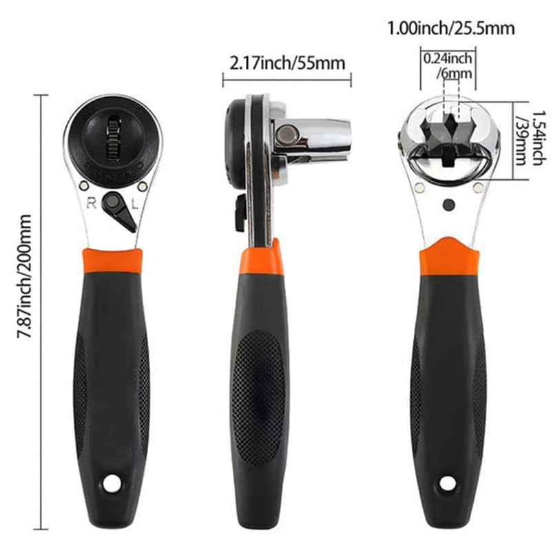 Verstellbarer Ratschenschlüssel 6–22 mm | 60-Zahn-Mechanismus für enge Stellen | Chrom-Vanadium-Stahl | schneller Richtungswechsel