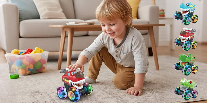LED Stunt-Auto im Hai-Design | 360° Drehungen &amp; Leuchtende Räder | Robustes Spielzeugauto für Kinder